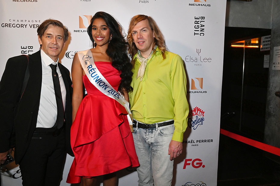 Miss Reunion 2025 Priya Padavatan sandwiche entre Thierry Guillarmé, et Christophe Guillarmé