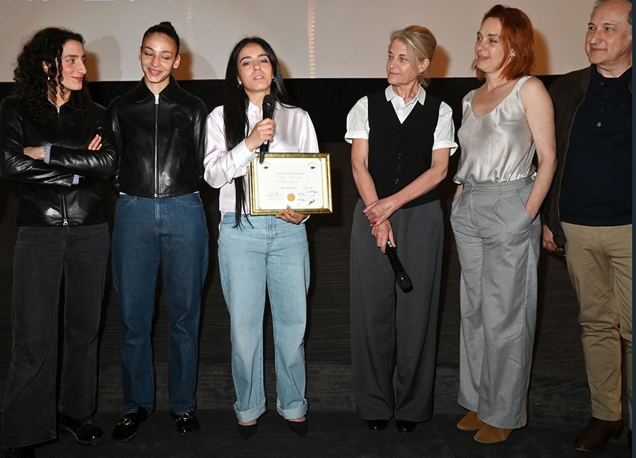 (G-D) Mouna Soualem, Nadia Melliti, Alice Guy 2026 Hafsia Herzi, pour « La petite Dernière et membres du jury Nathalie Azoulai , Laetiia Dosh et le real Thierry Klifa
