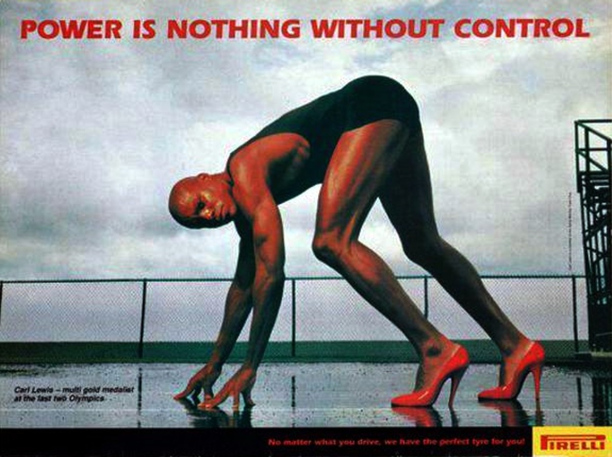 Par Annie Leibovitz, photo du sportif Carl Lewis, pour Pirelli, 1994.
